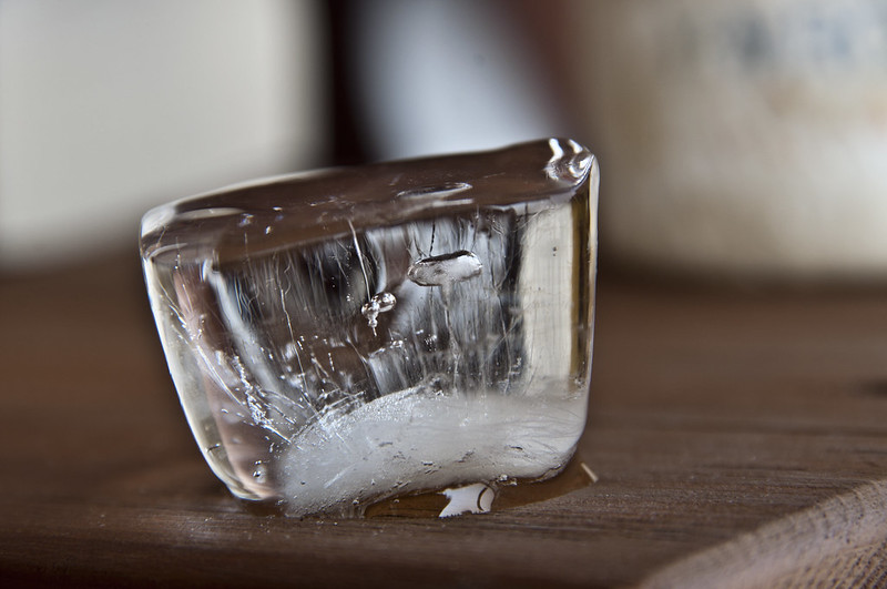 Ice cube with air bubbles
